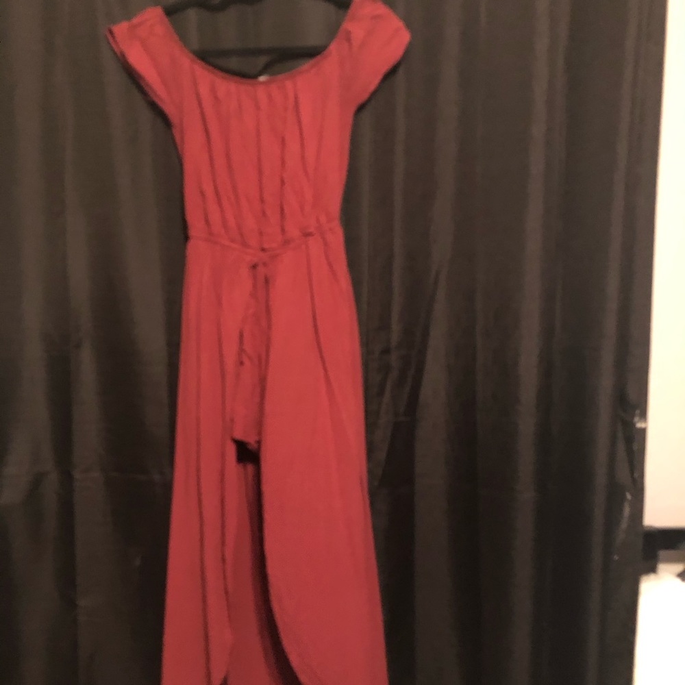 Red maxi dress with attached shorts